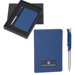 Подарочный набор с покрытием софт-тач: блокнот А6 и шариковая ручка в коробке с ложементом, металл, пластик, искусственная кожа