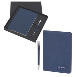 Подарочный набор с покрытием софт-тач: ежедневник недатированный А5 и шариковая ручка в коробке с ложементом, металл, искусственная кожа