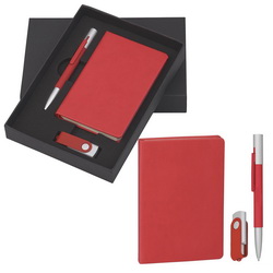 Подарочный набор с покрытием софт-тач: блокнот А6, шариковая ручка и флеш-карта, 8Гб в коробке с ложементом, металл, пластик, искусственная кожа