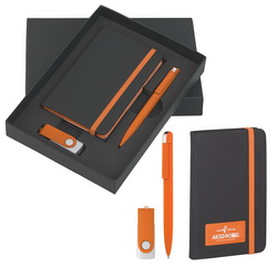 Подарочный набор с покрытием софт-тач: блокнот А6, шариковая ручка и флеш-карта, 8Гб в коробке с ложементом, металл, искусственная кожа