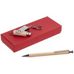 Набор: Набор: флеш-карта 8Gb, 5,4х0,9х1,8 см и ручка, 14,5х0,9 см, дерево, металл, в подарочной коробке с ложементом