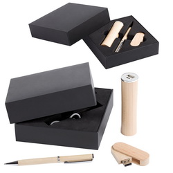 Подарочный набор: ручка шариковая с черной пастой, флеш-карта, 8Гб, аккумулятор 3000 mAh, в комплекте кабель USB (Micro USB, iPhone 5/6/7), дерево