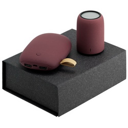Подарочный набор: беспроводная Bluetooth колонка и аккумулятор 7800 мАч с покрытием имитирующим камень, пластик, металл