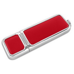 Флэш-карта USB, 8Gb, металл, кожа, красный