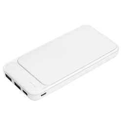 Внешний аккумулятор с покрытием soft touch в подарочной коробке, 10000 mAh, при гравировке логотип подсвечивается, в комплекте USB-кабель 3-B-1: micro USB, iPhone 5/6/7/8/X, Type C (длина 25 см), пластик