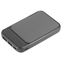 Внешний аккумулятор с покрытием soft touch в подарочной коробке, 5000 mAh, при гравировке логотип подсвечивается, в комплекте USB-кабель 3-B-1: micro USB, iPhone 5/6/7/8/X, Type C (длина 25 см), пластик