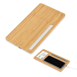 Беспроводное зарядное устройство-органайзер для хранения смартфона, ручки, визитных и дисконтных карт, бамбук
