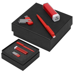Подарочный набор с зарядным устройством, 2200mAh, флеш-картой USB 2.0 , 8ГБ, с покрытием софт-тач и шариковой ручкой, пластик, металл