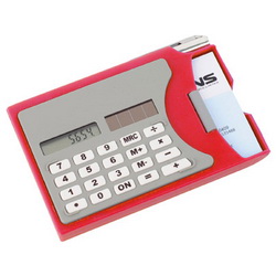 Визитница с калькулятором и ручкой, металл, пластик, цвет красный