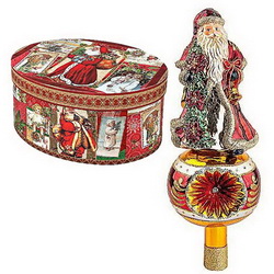 Украшение коллекционное: верхушка для елки "Дедушка Мороз", стекло, в подарочной коробке