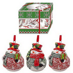 Набор новогодних украшений "Веселые снеговички" (3 шт.), в подарочной коробке, керамика