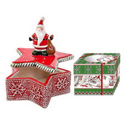 Шкатулка "Звездный Дед Мороз", в подарочной коробке, керамика.