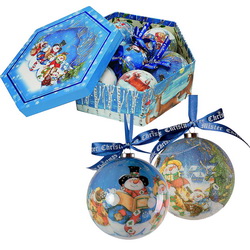 Набор из 7-и шаров новогодних из папье-маше, d7,5 см, в подарочной коробке
