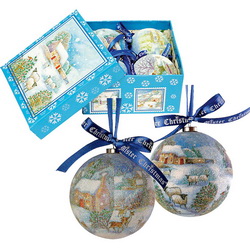 Набор из 4-х шаров новогодних из папье-маше, d7,5 см, в подарочной коробке