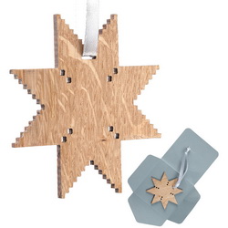 Деревянная подвеска Снежинка, шпон дуба в индивидуальном конверте из дизайнерской бумаги