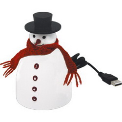 Снеговик музыкальный (12 мелодий) с диктофоном на15 секунд, пластик, работает от USB