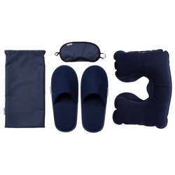 Дорожный набор в чехле: надувная подушка под шею, тапки (размер 42), маска для сна, полиэстр, ПВХ