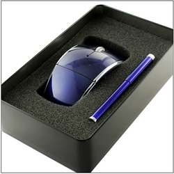 Подарочный набор: оптическая беспроводная мышь и ручка в подарочной коробке с ложементом, пластик, металл