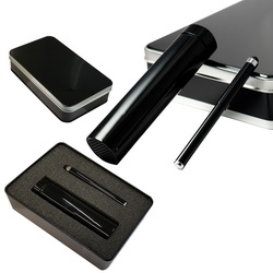 Подарочный набор: портативный аккумулятор 4000 Mah с динамиком, пластик и ручка-стилус в подарочной коробке с ложементом, металл