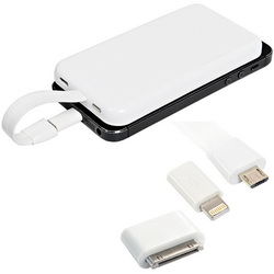 Универсальное зарядное устройство (4000 мАh), разъемы micro USB, iPhone, пластик
