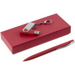 Набор: флеш-карта-брелок 8 Гб, металл, пластик с покрытием soft touch и шариковая ручка, пластик с покрытием soft touch, в подарочной коробке с ложементом
