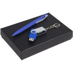 Набор: флеш-карта-брелок 16 Гб, металл, пластик с покрытием soft touch и шариковая ручка, пластик с покрытием soft touch, в подарочной коробке с ложементом
