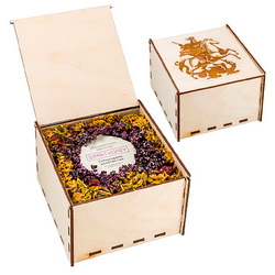 Набор "Медовое счастье", 1 банка меда на выбор (цветочный, липовый, гречишный), 90мл, в деревянной коробочке с наполнителем из сухоцветов, с логотипом заказчика на крышке банки
