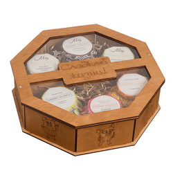 Набор "Сладкая жизнь", 6 банок по 90мл на выбор: мед, крем-мед, варенье, иван-чай в подарочной коробке с наполнителем из дизайнерской бумаги