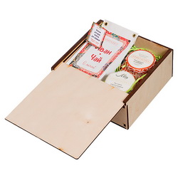 Подарочный набор "Палитра вкусов" в деревянной коробке: 2 баночки по 90 мл из палитры вкусов меда, крем-меда, варенья, иван-чай 50 г
