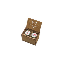 Подарочный набор " Сладкий комплимент" в деревянной коробке: 2 банки по 200 мл меда или крем-меда или варенья, ложка для меда