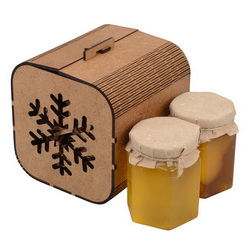 Подарочный набор: два вида меда в оригинальной коробке, МДФ 3 мм, мед "Дягилевый", 250г, мед "Донниковый", 250г