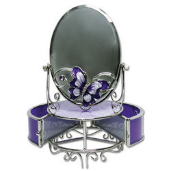 Шкатулка с зеркалом Фиалка, металл, стекло, цвет фиолетовый