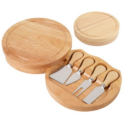 Набор ножей для сыра в деревянном футляре, который используется как разделочные доски, металл, дерево