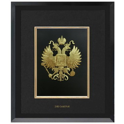 "Герб России" в деревянной рамке, сусальное золото 24 К, дерево, стекло