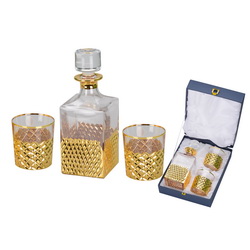 Набор для виски "Золотые россыпи", графин, 750 мл, 2 стакана по 300 мл, позолота, в подарочной коробке, Италия