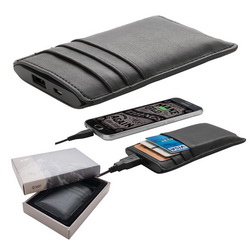 Бумажник с зарядным устройством 2200 mah, с отделениями для 6 карт, высококачественная искусственная кожа, пластик, в подарочной коробке, Швейцария