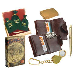 Набор: визитница, ключница, ручка шариковая, брелок-лупа, в подарочной коробке, кожа, латунь