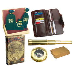Набор: портмоне путешественника, подзорная труба, компас, в подарочной коробке, кожа, латунь