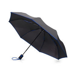Зонт складной полуавтомат, 3 сложения, с цветными спицами и отделкой, система защиты о ветра, эпонж, ручка soft-touch