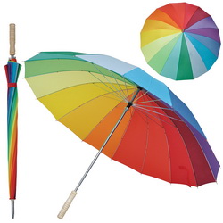 Зонт-трость полуавтоматический "Радужный" (16 разноцветных клиньев), нейлон