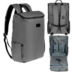 Рюкзак, внешний USB-порт для зарядки гаджетов (внутри рюкзака - провод для подключения и карман для размещения аккумулятора), отделение для ноутбука,карманы для обуви, косметических принадлежностей, верхней одежды и нижнего белья, документо