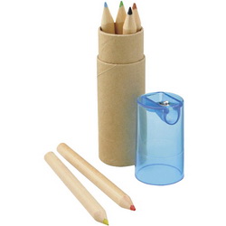 Набор из 6-ти цветных карандашей в футляре с точилкой, дерево, картон, пластик