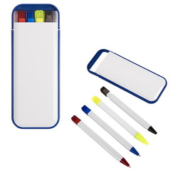 Подарочный набор: две цветных шариковых ручки, карандаш и маркер, пластик