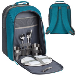 Рюкзак для пикника с набором посуды на 2 персоны, с разделочной доской и изотермическим отделением для продуктов, полиэстр, нержавеющая сталь, пластик