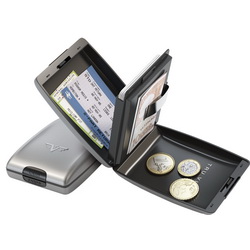 Кошелек TRU VIRTU OYSTER, с отделениями для кредитных карт, мелочи, зажимом для купюр. Защищает карты от размагничивания и сканирования данных, анодированный алюминий