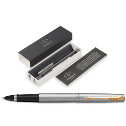 Ручка-роллер Jotter Stainless Steel GT PARKER, цвет письма - черный, нерж. сталь, отделка - позолота
