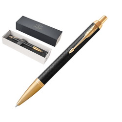Ручка шариковая Parker «IM IPremium Black GT», черный матовый анодированный алюминий с фирменной гравировкой, отделка- латунь с позолотой