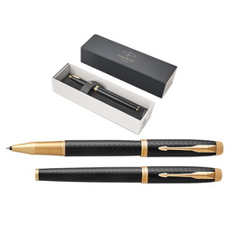 Ручка-роллер Parker «IM Premium Black GT», черный матовый анодированный алюминий с фирменной гравировкой, отделка- латунь с позолотой