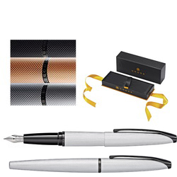 Ручка перьевая Cross ATX Brushed Chrome, латунь, покрытие - хром, детали дизайна - полированное покрытие черного цвета, перо - нержавеющая сталь, цвет серебристый