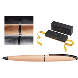 Ручка шариковая Cross ATX Brushed Chrome, латунь, напыление - розовое золото, гравировка, детали дизайна - полированное покрытие черного цвета